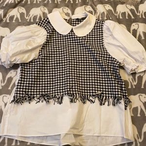 Zara Black & White Plaid Blouse